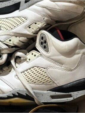 White High-Top Sneakers with Black & Cream Accents: Jordans